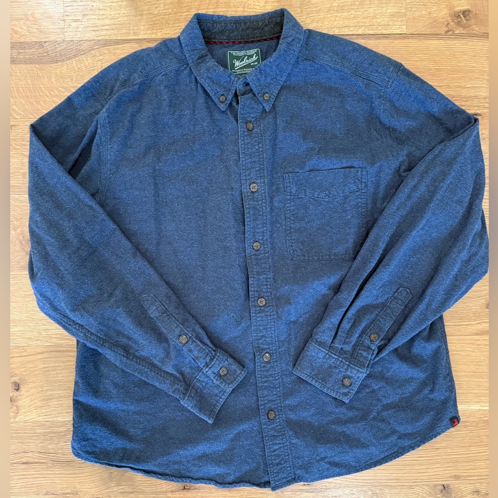 WOOLRICH | Men's Vintage Green Label Dark Blue Flannel Button Down Shirt